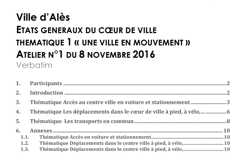 Thématique 1 - Une ville en mouvement - se déplacer, accéder, stationner - Verbatim