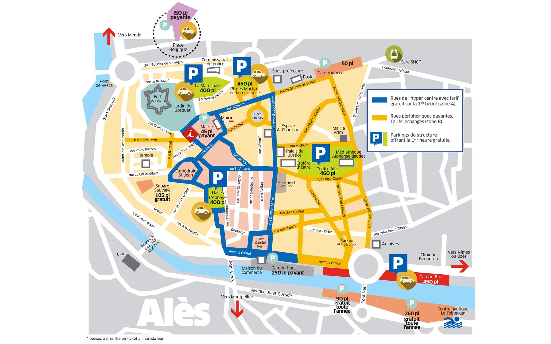Carte du stationement en centre ville d'Alès