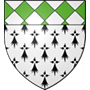 Blason héraldique : d'argent à la fasce losangée de sinople et d'argent, accompagnée en pointe de semé de mouchetures d'hermine de sable.