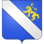 Blason bleu avec une bande blanche diagonale et un lion jaune