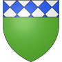Écu héraldique vert avec un chef losangé d'argent et d'azur.