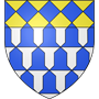 Écu héraldique bleu et or avec des motifs géométriques blancs